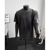 T-shirt vintage délavé pour homme, coupe oversize à épaules tombantes, en coton 220 g/m², style rétro, streetwear, vierge pour impression personnalisée