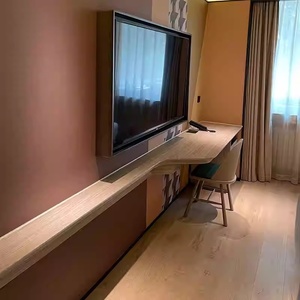 Juego de Muebles de Dormitorio Doble para Apartamento de Hotel Comercial Moderno, Económico, con Camas de Panel de Madera y Estación de Trabajo, Estilo Suite - Product Image 4