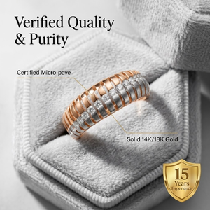 Factory Price Luxury 18K Solid Rose Gold Two Tone Diamond Ring <b>Micro</b>-pave Dome Band Custom - Product Image 3