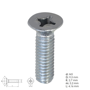 Tornillo de Metal Pozidriv, Cabeza Avellanada, Zincado, M05x30 mm. DIN965 - Product Image 1