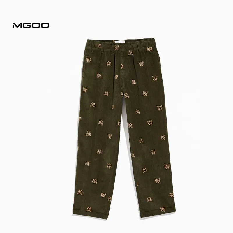 MGOO Custom כל מעל רקום קורדרוי מכנסיים חגורת גומי פרפר מכנסיים