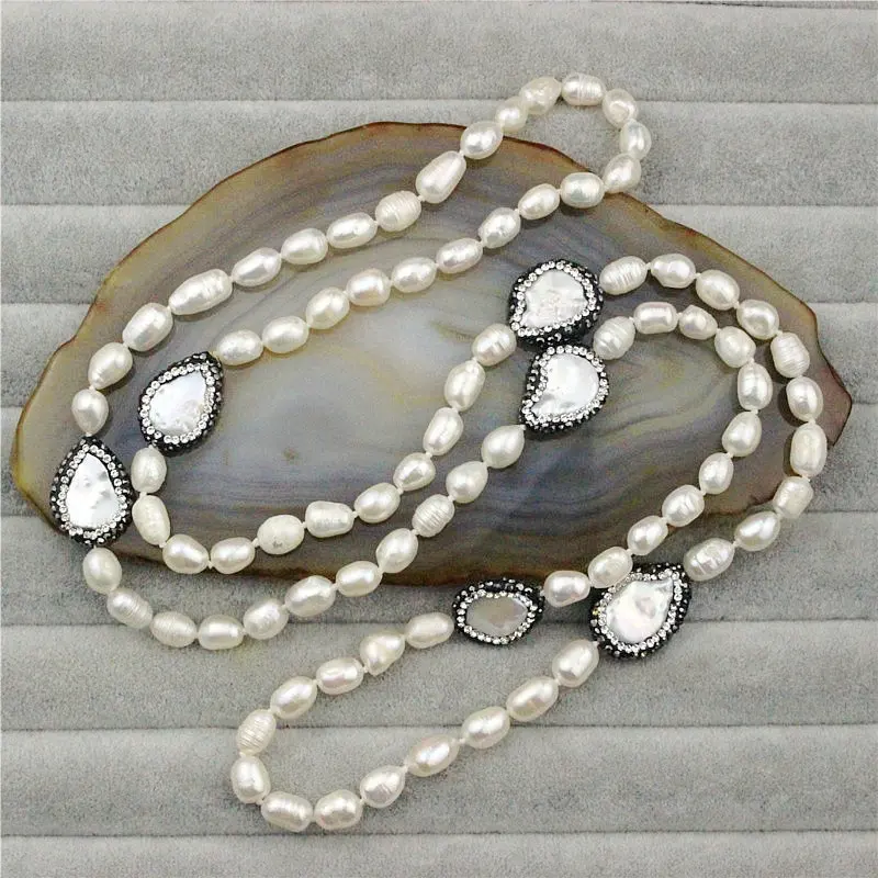 CH-MBN0040แฟชั่นไข่มุกน้ำจืดธรรมชาติสร้อยคอสร้อยคอสร้อยคอ,Rhinestine Pearl Bohemian สร้อยคอแฟชั่นมุกสร้อยคอยาว