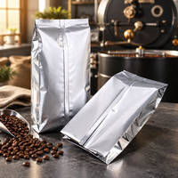 Sacs personnalisés haut de gamme en aluminium argenté avec impression offset, soufflets latéraux et fermeture arrière pour emballage alimentaire (café, thé en poudre), recyclables
