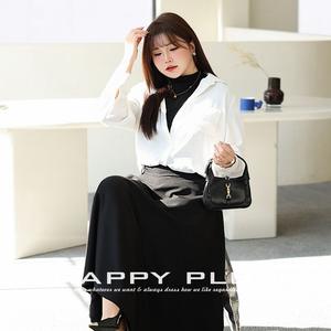 Camiseta de manga corta con cuello alto para mujer, talla grande, color sólido, tejido de punto, color gris - Product Image 2