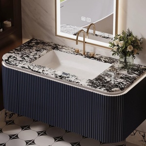 Modern luxe eco-vriendelijke waterbestendige wandgemonteerde villa badkamerkast slimme spiegel echt marmeren aanrechtblad gelakt - Product Image 3