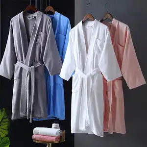 China Factory Customized Wholesale Price Cotton Cut Velvet Waffle Coral Fleece Hotel Household Robes Bathrobe for Men and Women