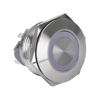 Bouton-poussoir métallique étanche 28 mm avec anneau lumineux LED, 1NO1NC, momentané ou à enclenchement, avec connecteur de câble