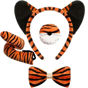 Kits de fantasia mardi gras tiger com orelha, faixa de cabeça e gravata para festa feminina, cosplay, fantasia com máscara 5069