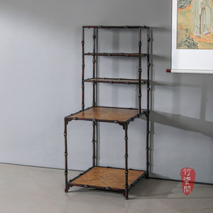 Bamboo Display <b>Stand</b> With Woven Shelves <b>Tea</b> Table Storage Cabinet Rectangle Freestanding Design - Product Image 4
