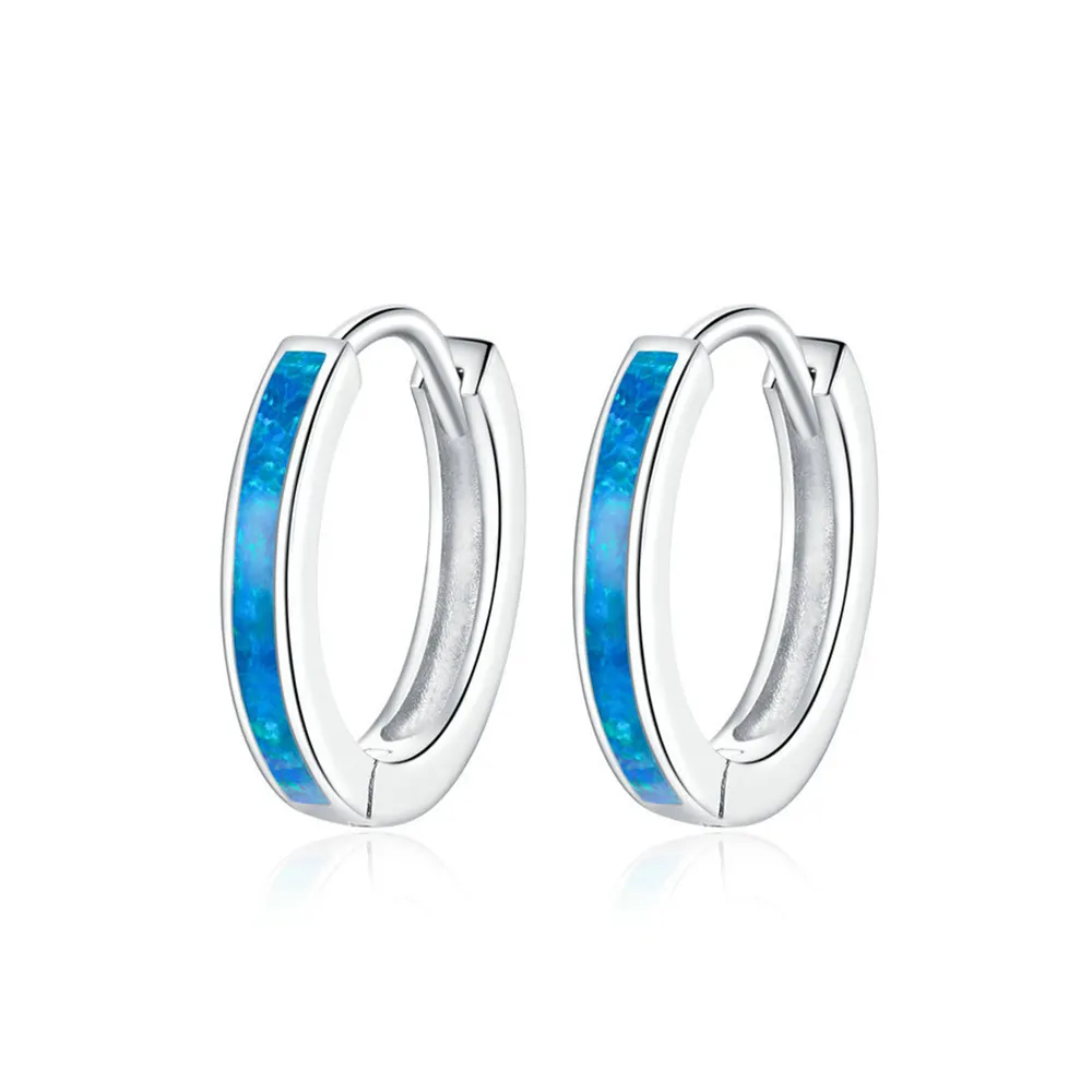 Pendientes sencillos de ópalo para mujer, de plata de ley, clip de aro azul a la moda, joyería