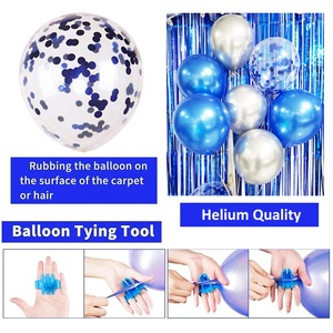 Suministros de Decoración para Fiestas de Cumpleaños, Globo de Látex Azul Plateado, Globo de Confeti Azul y Juego de Globos de Corazón de Papel Metálico de Feliz Cumpleaños - Product Image 4