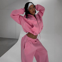 Ensemble de survêtement sportif pour femme, personnalisé, uni, épais, avec fermeture éclair, dernière conception, coupe ample, deux pièces, comprenant un sweat à capuche zippé et un pantalon de survêtement