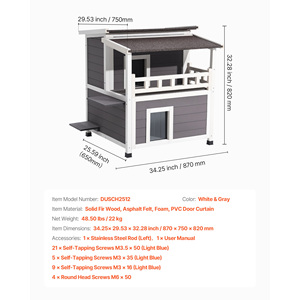 Maison pour <span class=keywords><strong>chat</strong></span> isolée à 2 étages, abri pour <span class=keywords><strong>chat</strong></span> en bois avec isolation en <span class=keywords><strong>mousse</strong></span>, abri pour <span class=keywords><strong>chat</strong></span> errant avec balcon, condos pour chats imperméables - Product Image 6