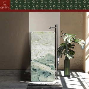 Lavabo a colonna rettangolare freestanding GOLDKING in marmo Verde Guatemala, stile moderno chic per <span class=keywords><strong>bagno</strong></span> residenziale, verde chiaro, OEM - Product Image 5
