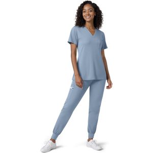 FOXA <b>Women</b> <b>Scrubs</b> V-Neck Top And Jogger Pants Cotton Blend Hospital Uniform Set With Utility Pockets - Product Image 1
