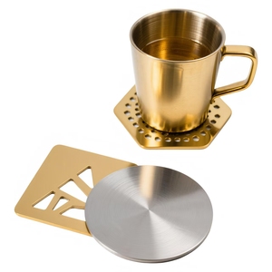 High-end <b>Design</b> Personalized Heat Insulation Table Mat Plating Gold Metal Stainless Steel coaster for Hotel bar Custom Supplies - Product Image 1