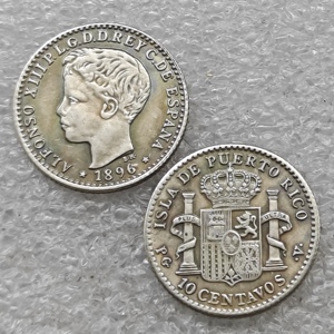 Monete commemorative in stile antico da 10 centavos degli Stati Uniti (PR) del 1896, regali, decorazioni per la casa - Product Image 1