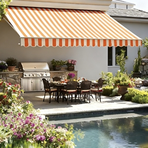 Tenda da Sole Telescopica Moderna <span class=keywords><strong>in</strong></span> <span class=keywords><strong>Ferro</strong></span> con Braccio Curvo Pieghevole, Impermeabile e Resistente per Giardino, <span class=keywords><strong>Balcone</strong></span> e Uso Domestico - Product Image 1