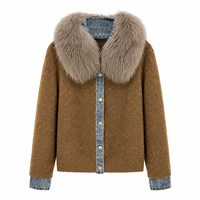 Pull en tricot pour femme avec col en fourrure de renard véritable, manteau court d'hiver et d'automne, veste en tricot décontractée et chaude avec fermeture éclair