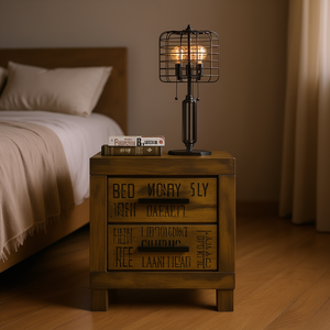 Table de chevet rustique en bois à 2 tiroirs, brun doré, mobilier de chambre moderne, unité de rangement écologique pour la maison - Product Image 2