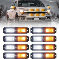 Kit Lampu Strobo Grille untuk Truk/Mobil 12-LED Pemasangan Permukaan Ultra Tipis Lampu Peringatan Bahaya Darurat Putih & Amber