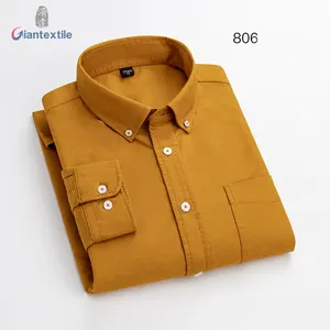 Grosir Kemeja Pria Kustom RTS 100% BCI Katun Oxford 17 Pilihan Warna Kerah Berdiri Kemeja Kasual Lengan Panjang untuk Pria