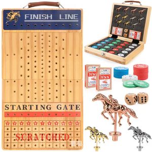 Jeu de course de chevaux en bois pliable, en bois naturel, portable, pour 2 joueurs, avec dés, cartes, jetons et pions - Product Image 2