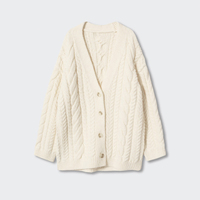 Cardigan en maille surdimensionné pour femme, col en V profond, boutonné, coupe ample, anti-plis, couleur unie, collection automne