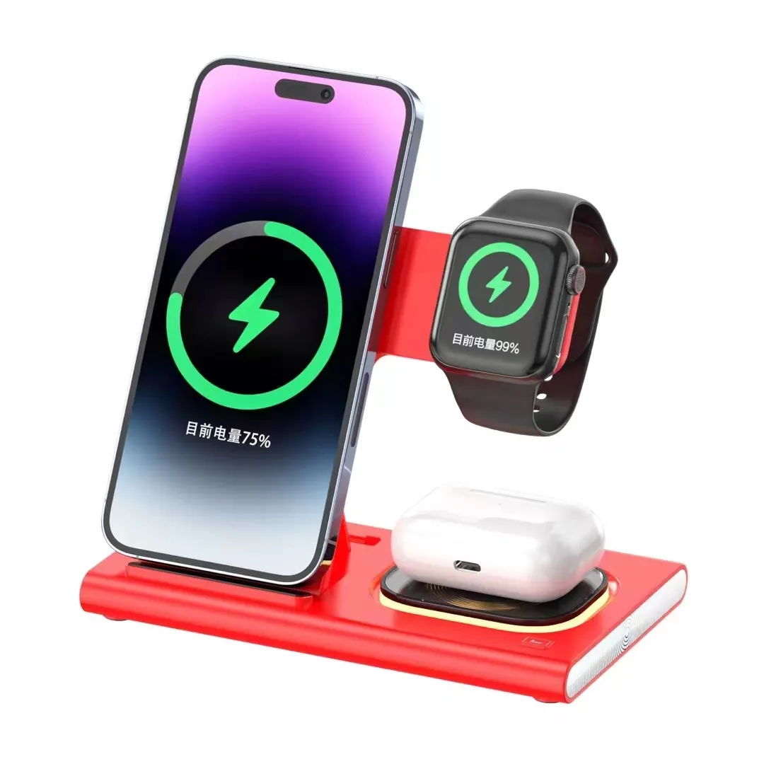 AWS02 3in1 mobile phone smart watch earphone 3in1 wireless fast charger phone holder power atation