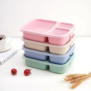 Boîte à lunch en paille <span class=keywords><strong>de</strong></span> blé, boîte bento portable avec compartiment, boîte bento <span class=keywords><strong>de</strong></span> pique-nique, récipient à fruits, vaisselle pour micro-ondes pour étudiants - Product Image 5