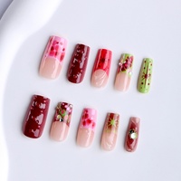 Kit de 24 faux ongles ABS à presser, motif floral, finition manuelle, couche de finition, réutilisable, dégradé, tridimensionnel, le plus vendu