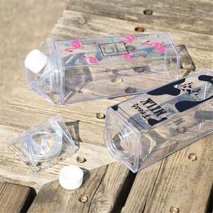 Wholesale 500ML/16Oz Transparent Square Plastic Minimalist Party Food Grade Carton Shaped Direct Drinking Lid Leak-Proof <b>Milk</b> - Product Image 5