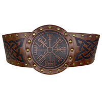 Ceinture en cuir PU avec boucle en forme de Vegvisir Viking médiéval en relief, ceinture rétro Renaissance pour chevalier, ceinture en cuir pour homme