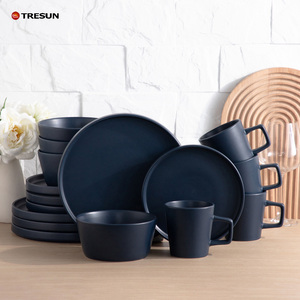 Wholesale Vajilla Vaisselle Plates <strong>Set</strong> 16 Pieces <strong>Restaurant</strong> Hotel Luxury Matte Dark Blue Stoneware Dinnerware Tableware <strong>Set</strong> - Product Image 2