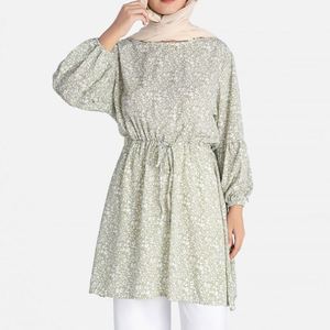 Nieuw Maleisisch topverkopend product: modieus bloemenprint jurkje met striknek en lange mouwen voor kinderen en vrouwen (moslimkleding) - Product Image 5