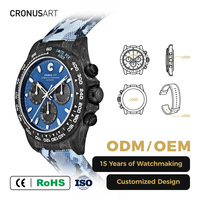 Montre de luxe pour homme en édition limitée Day-tona en fibre de carbone avec saphir synthétique, aiguilles luminescentes et bracelet en toile
