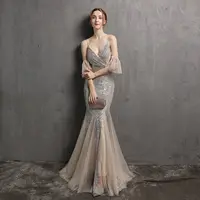 Vestido de Noite com Lantejoulas, Design Simples, Fora do Ombro, Elegante para Mulher, Renda, Mais Novo, 2022