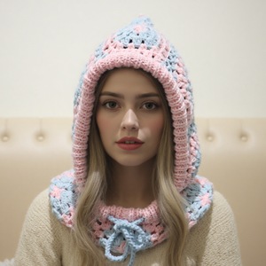 Cagoule <span class=keywords><strong>de</strong></span> <span class=keywords><strong>ski</strong></span> au crochet motif carré Granny pour <span class=keywords><strong>femme</strong></span>, faite main, style vintage, avec liens <span class=keywords><strong>de</strong></span> fixation - Product Image 4