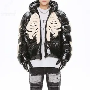YuFan Глянцевая куртка с принтом черепа, пуховик на гусиной утке, стеганое пальто для мужчин, зимняя ветрозащитная одежда
