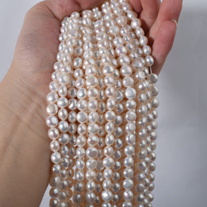 Natural 7-8mm Freshwater <b>Pearls</b> Non-Nuclear White Four-Sided Glossy Bread Beads Elongated Semi-Finished <b>Loose</b> Bead Necklace - Product Image 3