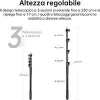 JINBEI Support de poteau télescopique en métal portable de 230 cm avec verrouillage facile pour lampe vidéo Flash/Studio