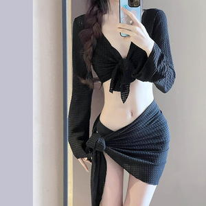 2024 nouveau sexy quatre pièces bikini européen et américain <span class=keywords><strong>pull</strong></span> à manches longues été pur texture maillot <span class=keywords><strong>de</strong></span> bain - Product Image 4