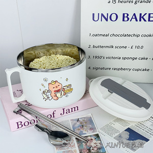 ชามบะหมี่กึ่งสำเร็จรูปพร้อมฝาปิด สแตนเลสเกรดอาหาร ดีไซน์การ์ตูนทรงกลมแบบมีที่ระบายน้ำ สำหรับนักเรียนหอพัก อาหารโรงอาหาร แคมป์ปิ้ง - Product Image 5