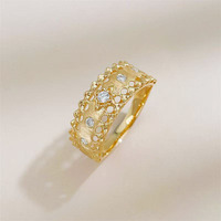 Bague de fiançailles pour femme en or jaune 18 carats, large, texture brossée, style vintage, luxe léger, avec diamant de laboratoire cultivé
