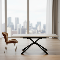 Table à manger extensible 4 places moderne de luxe léger avec pieds en métal et plateau en céramique et verre trempé pour maison, appartement, école