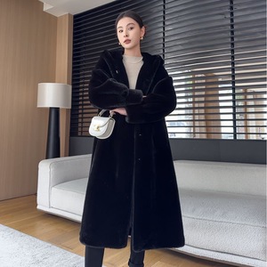 Women's Slim Velvet Faux Mink Fur <strong>Trench</strong> <strong>Coat</strong>-Long Full Hooded Eco-Conscious Luxury <strong>Coat</strong> - Product Image 3
