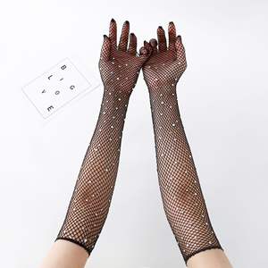 Gants longs en maille diamantée brillante, gants sexy en maille élastique, gants longs en résille à strass pour femmes - Product Image 5