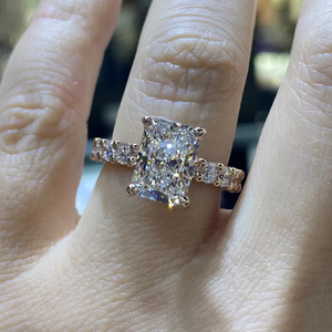 <span class=keywords><strong>Audrey</strong></span> 3ct Radiant Gold Alliances Bague de fiançailles personnalisée en moissanite 14K 18K - Product Image 1