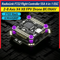 RadioLink F722 F405 Stack de Contrôleur de Vol 55A ESC 4-en-1 2-6S Betaflight pour Drone FPV de Course et Freestyle 30.5mm