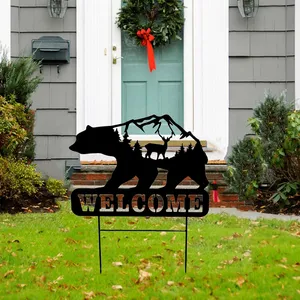 MR Outdoor Garden Decoration Christmas Yard Stakes Welcome Sign Metal portico Pile Decor Art Landscaping Ornaments